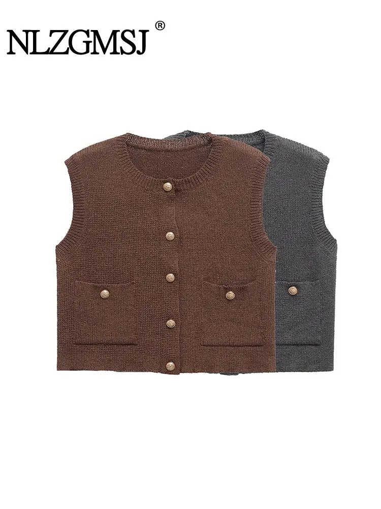 

Повседневный жилет, однотонный однобортный вязаный свитер без рукавов с круглым вырезом и пуговицами, модные весенние женские кардиганы 2025 года