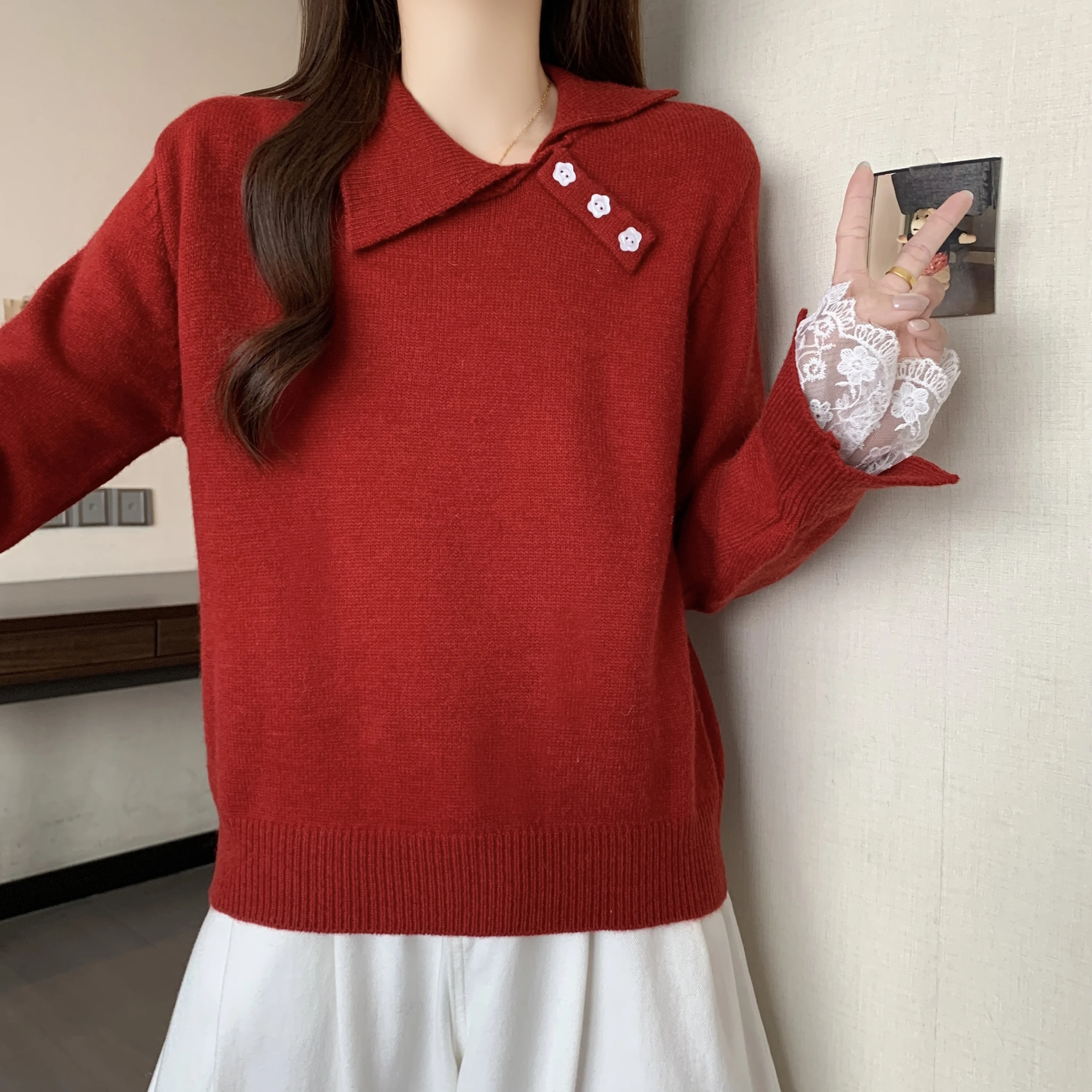 

2026 Spring Autumn New Solid Color Elegant Sweater Women's Lazy Style Simple Versatile Knitted Pullover Casual Vintage Tops