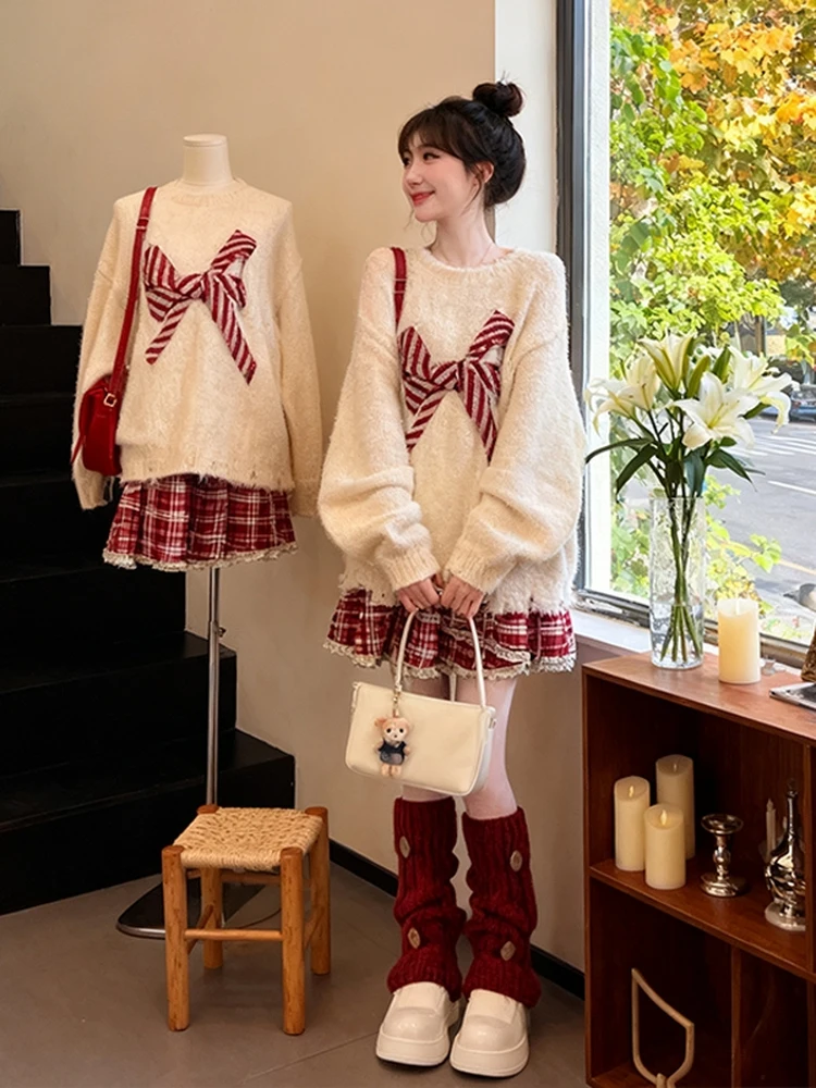 

Комплект Cisas: Свитер Aosphere Knot и юбка-карандаш в клетку, длинный теплый вязаный костюм Cisas