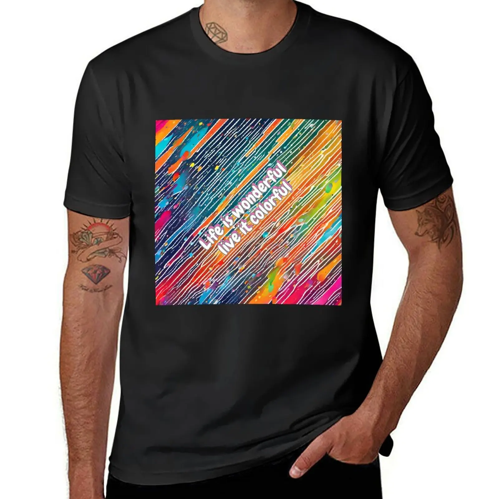 

colorful line oil painting style T-Shirt tees Aesthetic clothing mens tall t shirts