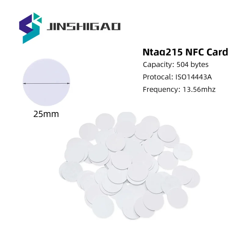 10ชิ้น13.56MHz Ntag215 NFC ป้ายติดเหรียญมีกาว504ไบต์ ISO/IEC 14443ป้าย215แท็ก PVC กันน้ำ25มม.