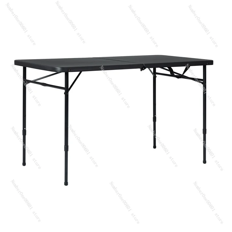 4 Foot Fold-in-Half Adjustable Folding Table, Rich Black