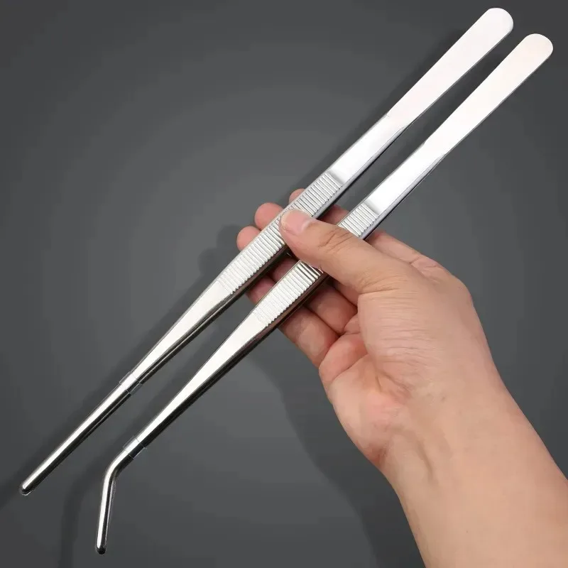 Multifunctional Stainless Steel Elbow Tweezers High Precision Anti-Slip Long Handle Industrial Forceps for Aquarium Pet Feeding