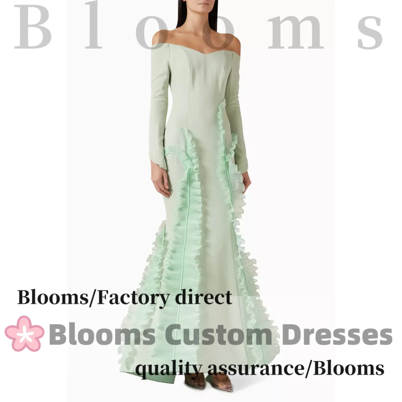 Customized Long Sleeves Off Shoulder Evening Dresses with Pleats Ruffles Mermaid Elegant Women Formal Party Gown Plus Size