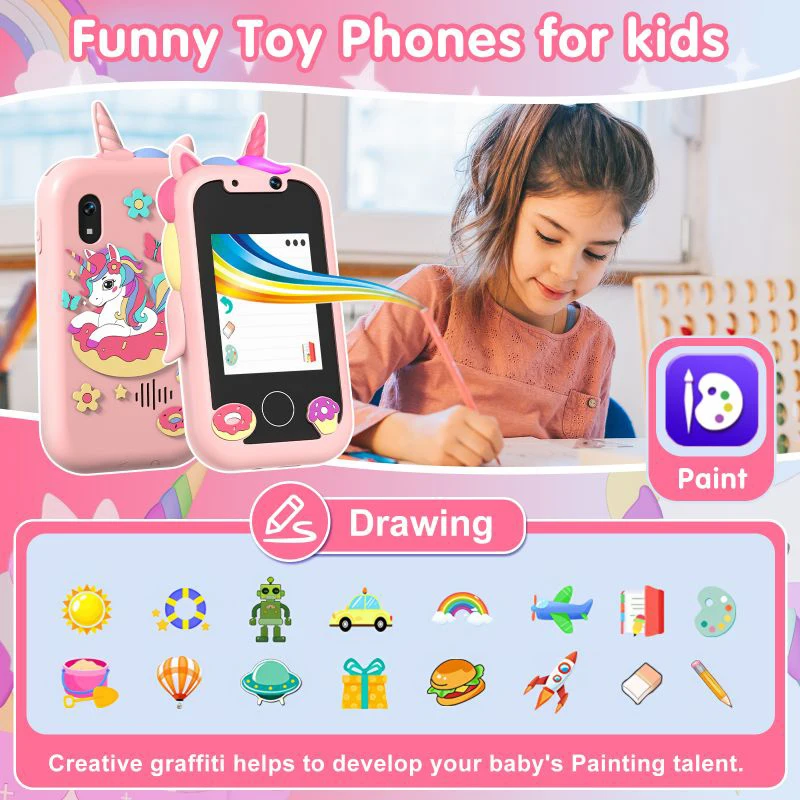 Unicorn Kids TouchScreen Toy Phone Camera MP3 Music Player Educational Birthday Gifts For Boys Girls