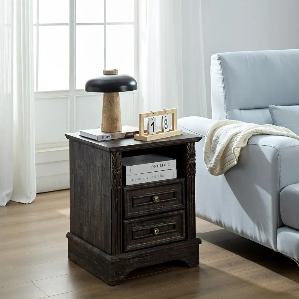 

Nightstand wtih Charging Station, 20" End Table with 2 Drawers, Side Table Storage Cabinet