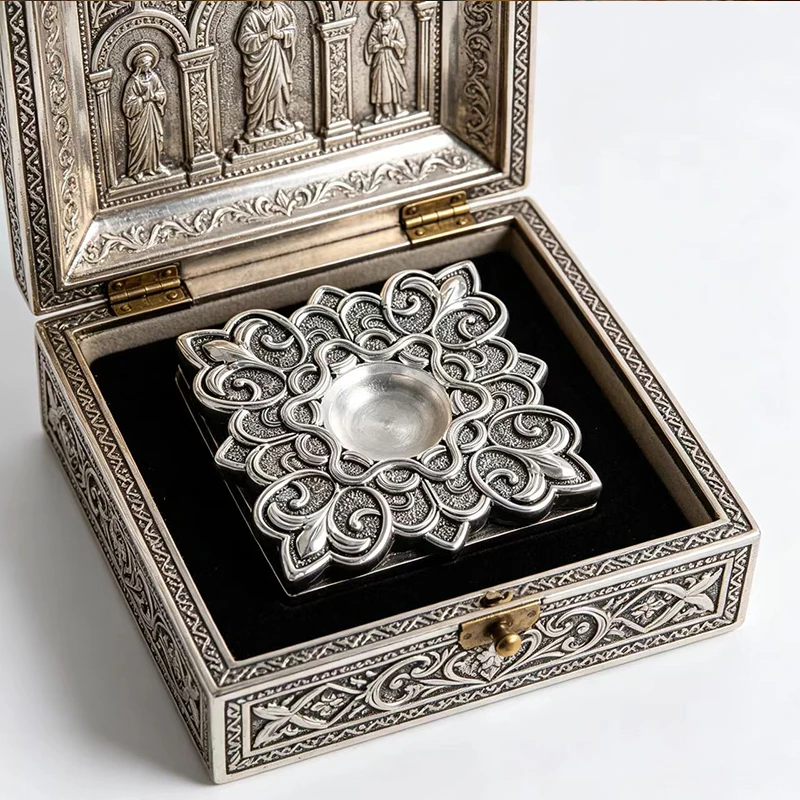 Silver Plated Ornate Floral Reliquary Box with Intricate Filigree for Storing Ashes/Relics Church Altar Religious Memorial Deco