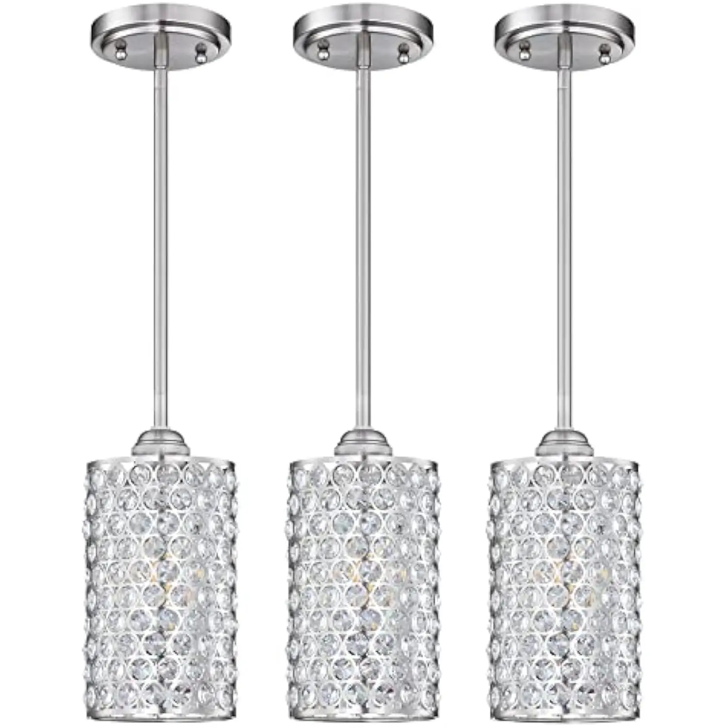 

3 Pack 1 Light Hanging Kitchen Island Crystal Pendant Lighting Modern Concise Pendant Light Fixture Brushed Nickel Finish with