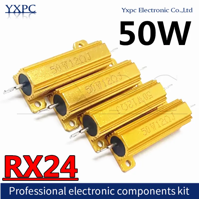 50W RX24 Aluminum Power Metal Shell Case Wirewound Resistor 0.01R~100KR 1R 1.5R 2R 3R 4R 5R 6R 8R 10R 100R 150R 200R 1K 10KR ohm