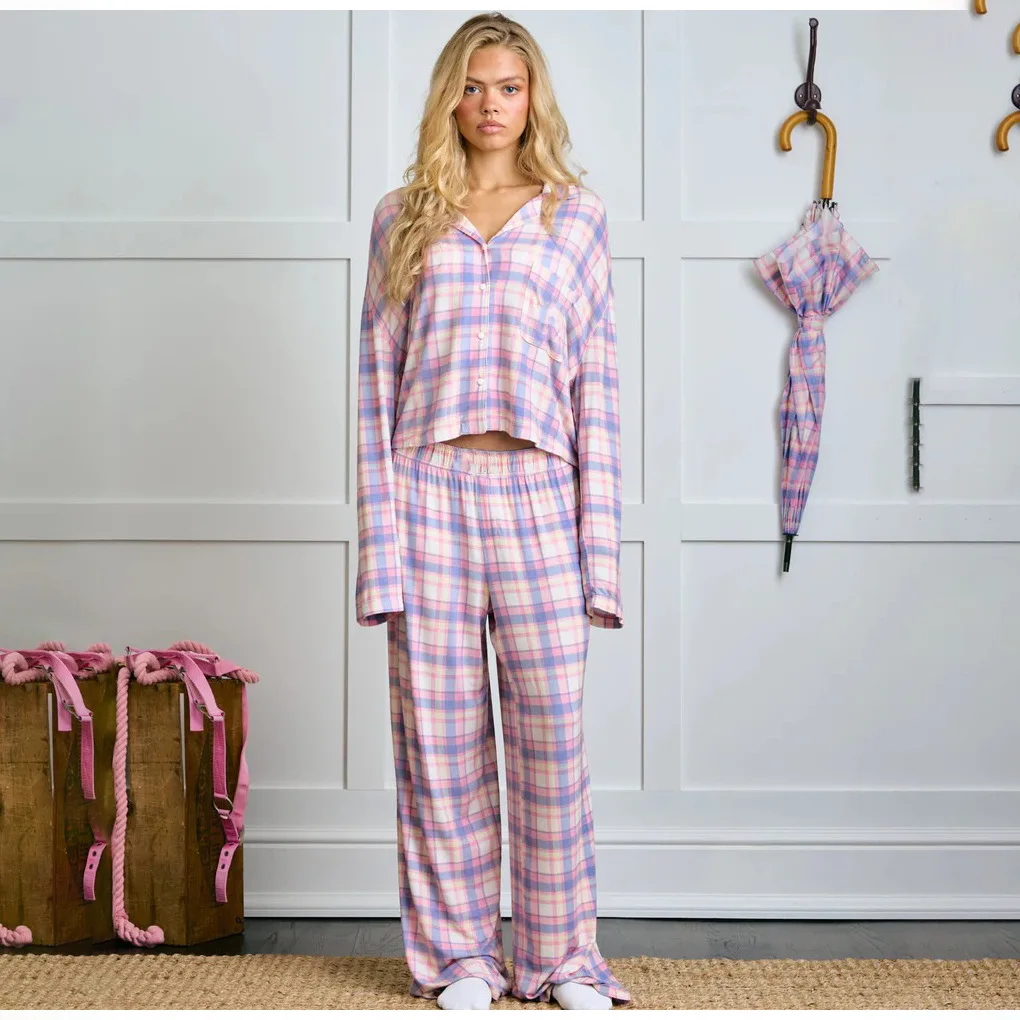 

Милые полосатые корейские модные женские пижамы, ночная рубашка, повседневный пижамный комплект с лацканами и воротником, осенняя новая одежда для дома, пижамы