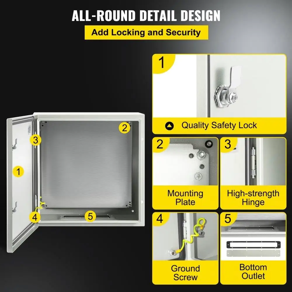 NEMA 4X Steel Enclosure 24x24x8 IP66 Waterproof Electrical Box for Outdoor/Indoor Use with Mounting