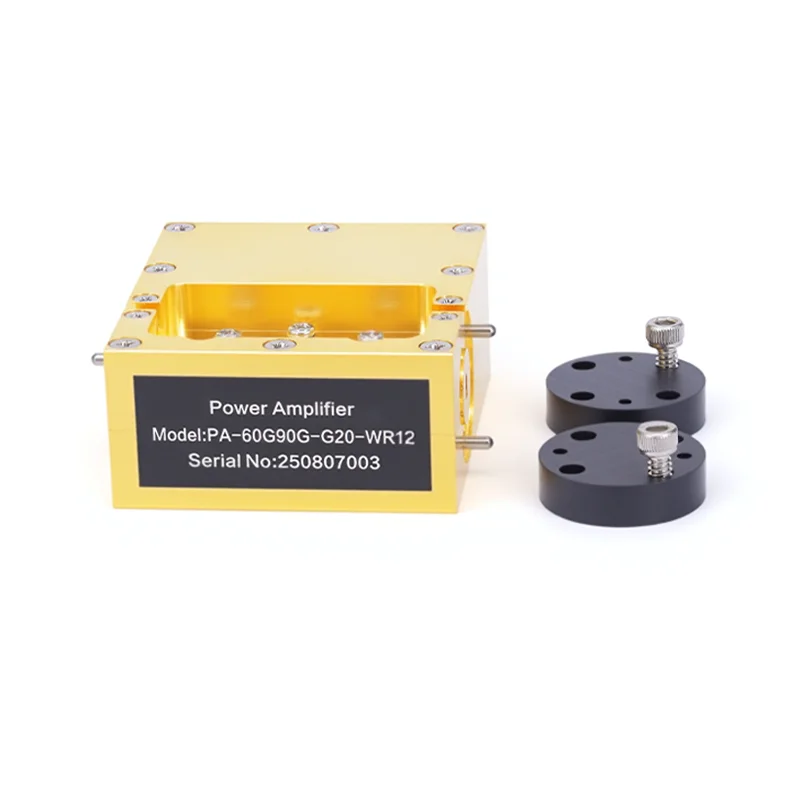 Gold-Plated WR12 Waveguide PA, 60-90GHz Wideband, 20dB Gain, 19dBm Psat, Low Noise Microwave Power Amplifier
