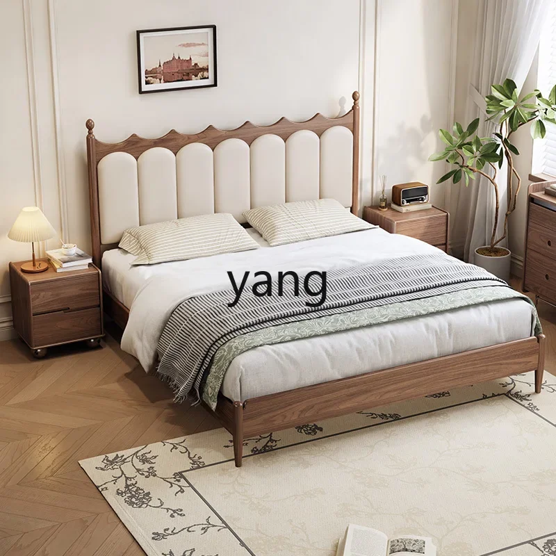 XYY solid wood bed 1.8m double bed master bedroom first layer leather bedroom modern simple bed