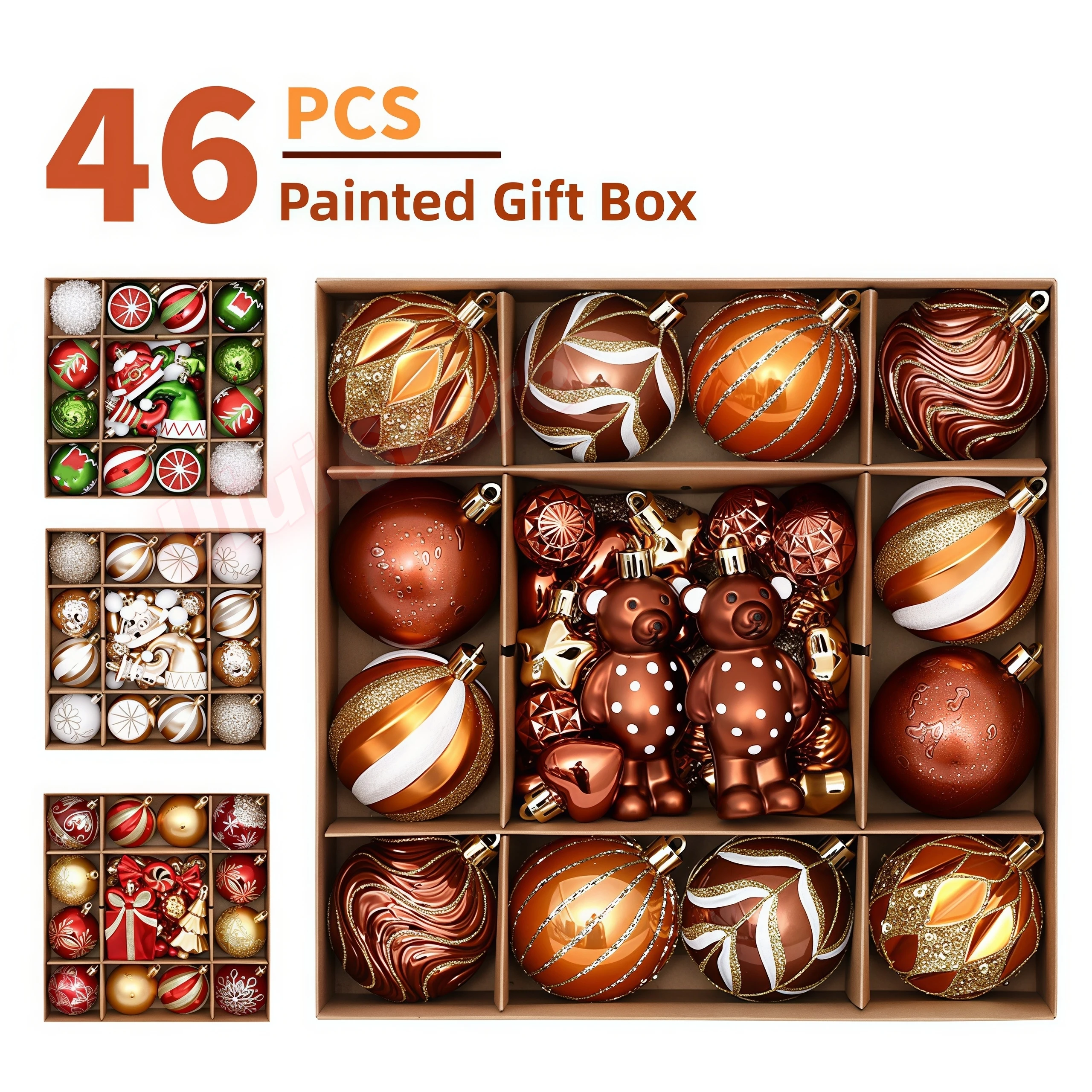 46Pcs Christmas Ornaments Gold Bronze Xmas Ball Baubles Christmas Tree Hanging Pendant New Year Home Natal Navidad Decoration