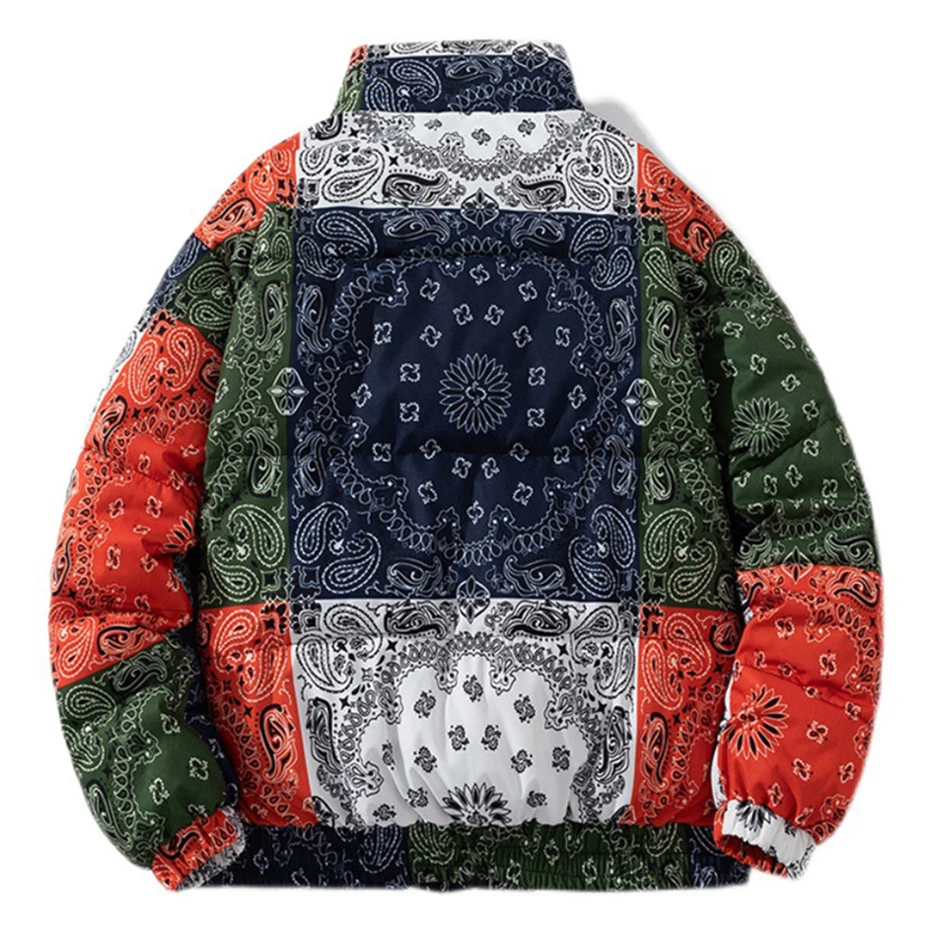 Paisley Bandana Winter Jackets Thicken Warm Parkas Hip Hop Streetwear Bubble Coats Men Fashion Puffer Jackets Outwear