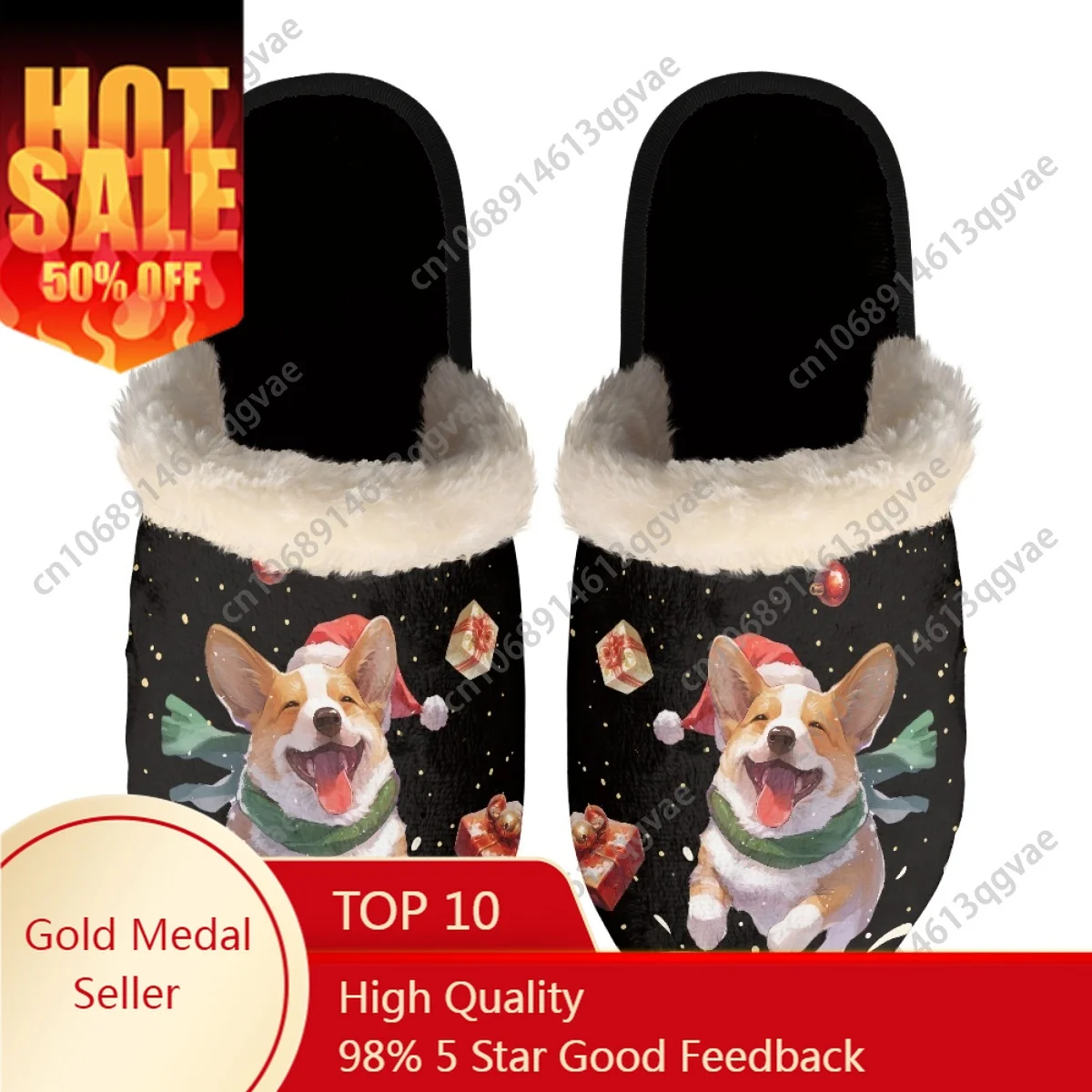 Christmas Fat Corgi Slippers Mens Womens Home Cotton Plush Bedroom Casual Keep Warm Customized Thermal Lightweight Slipper