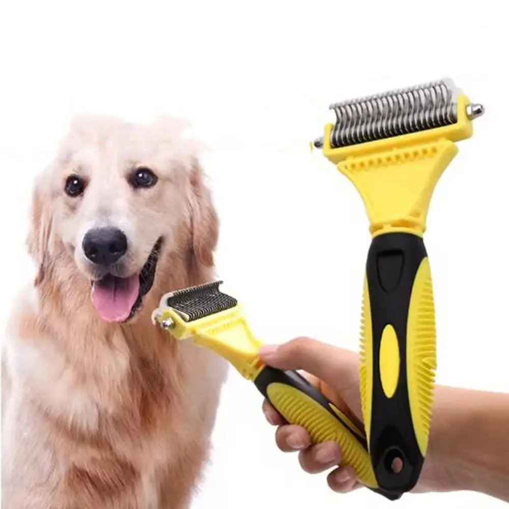 Stainless Steel Two-Sided Shedding Comb Comfortable Handle Safe Undercoat Rake Comb Efficient Two-Sided Shedding