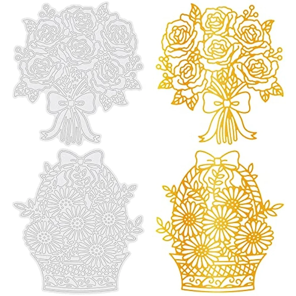 Rose Bouquet and Daisy Flower Basket Hot Foil Plate for DIY Foil Paper Embossing Scrapbooking Decor Greeting Cards Making