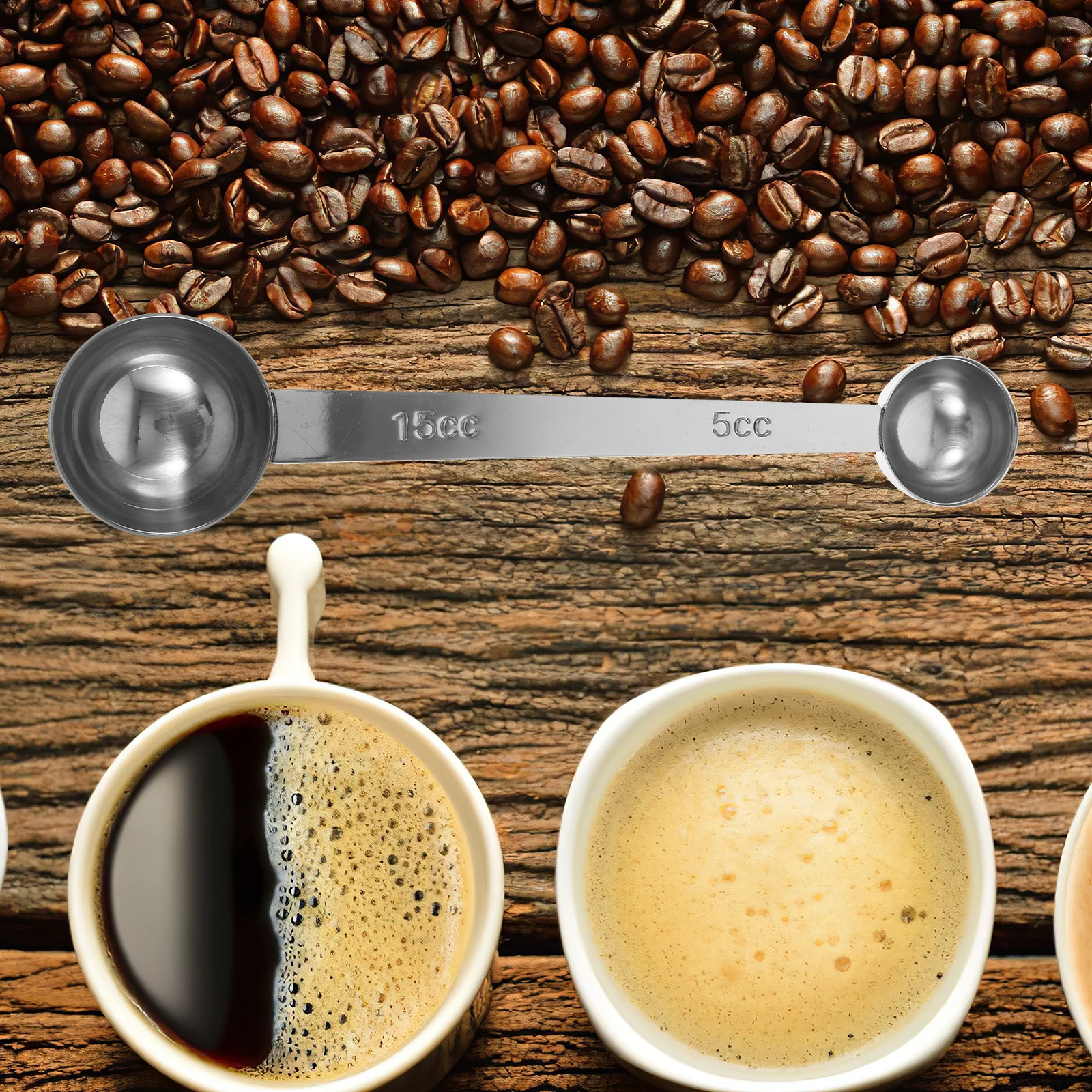 1 قطعة مغرفة القهوة الفولاذ المقاوم للصدأ برأسين قياس ملعقة لحبوب البن الشاي السكر التوابل الحليب مسحوق أواني المطبخ #4