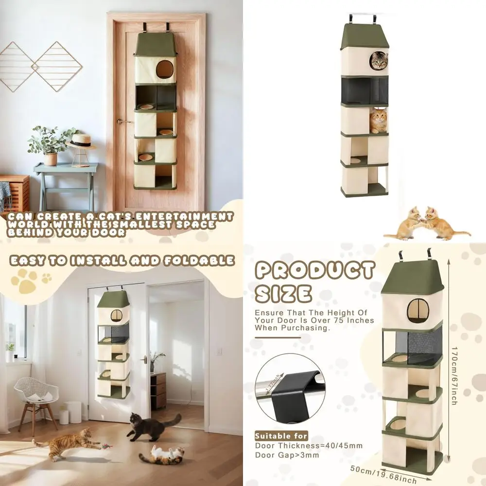 

Крытая башня для кошачьего дерева: 5-уровневая дверная, компактная, складная, без инструментов сборка для кошек до 40 фунтов.
