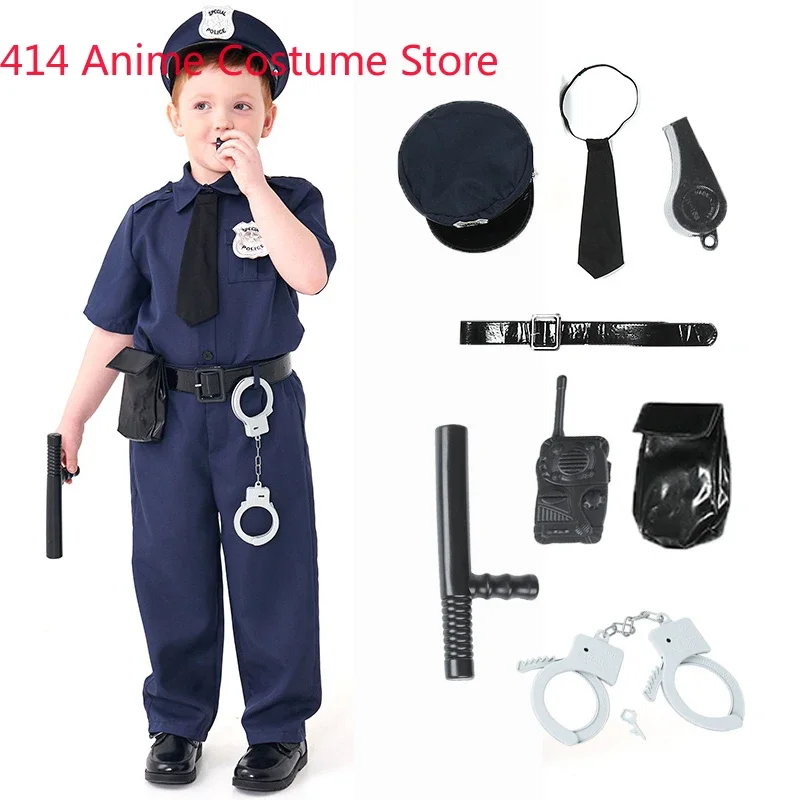 Costume de Cosplay de Police Bleu pour Enfant, Uniforme pour Fille, Déguisement d'Halloween