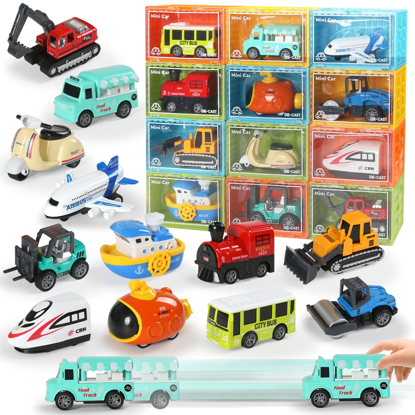

Children's Cartoon Pullback Toy Car Cute 12 Small Alloy Wheels Boat Airplane Model Metal Car Toy