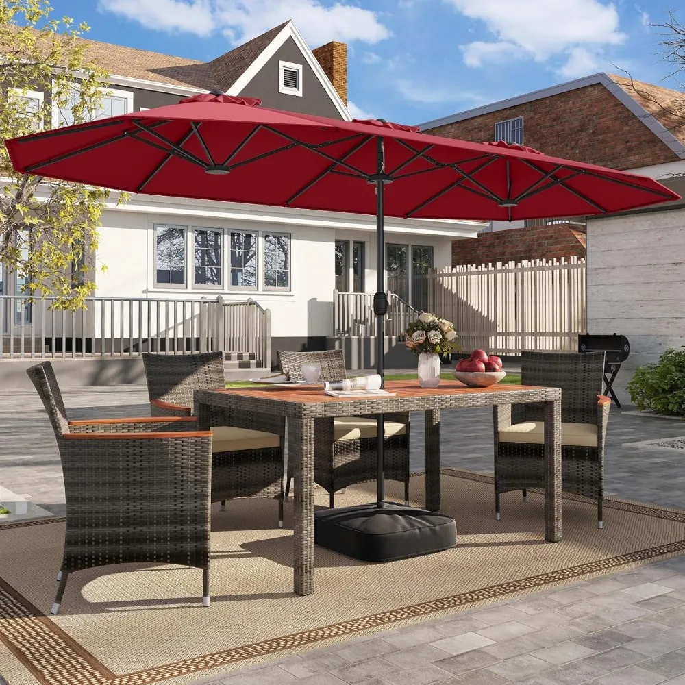 

13FT Double-sided Patio Umbrella, Extra Large Twin Table Umbrella with Crank Handle, Umbrella Base, Safety Lock