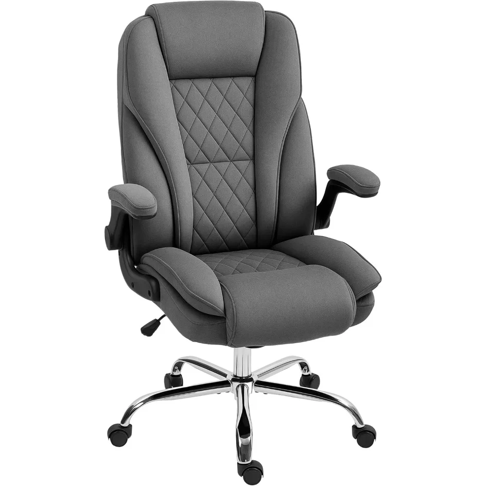 

High Back Office Chair, Executive Desk Chair with Swivel Wheels, Flip-up Armrest, Adjustable Height, Modern Diamond Fabric Comp