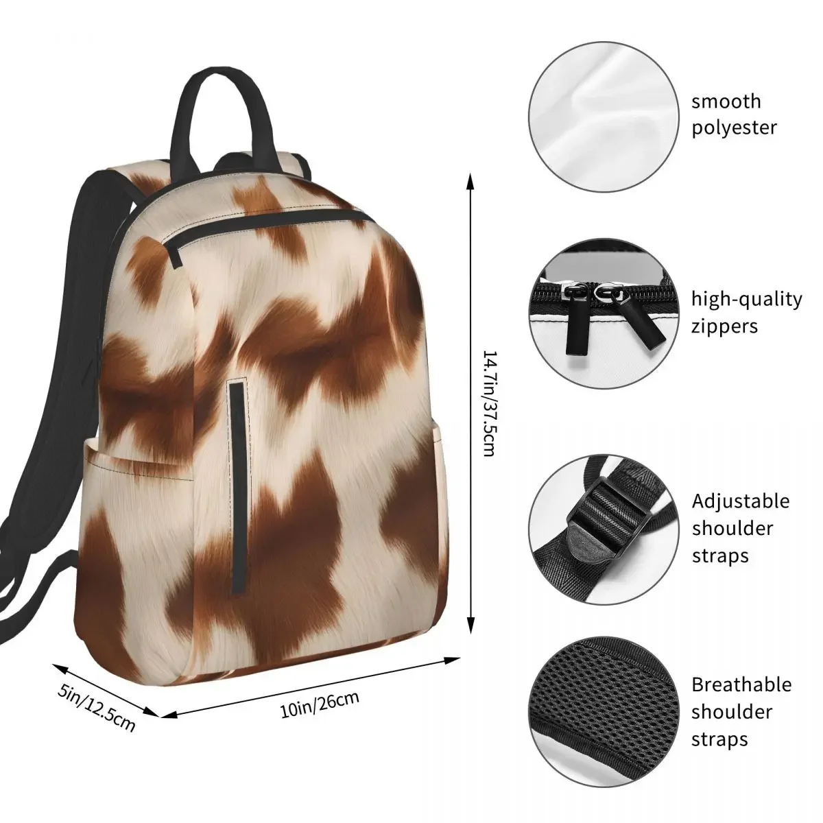 Stylish Cow Fur Cowhide Texture Cow Skin Print Patter Backpack Student BookBag Children School BagLaptop Shoulder Bags Men Women