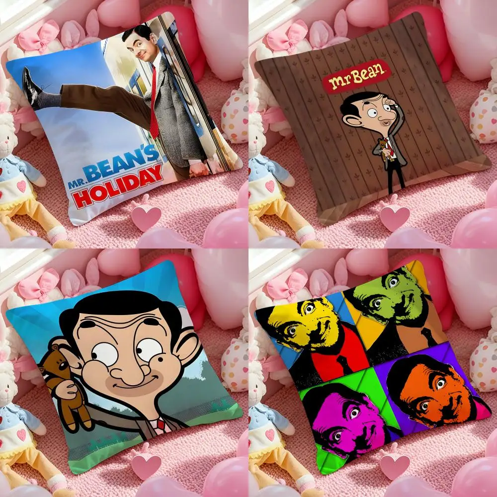 Funda de almohada Mr B-Bean-N, funda de cojín estampada de doble cara de tela de felpa suave, funda de almohada cálida para sofá de invierno