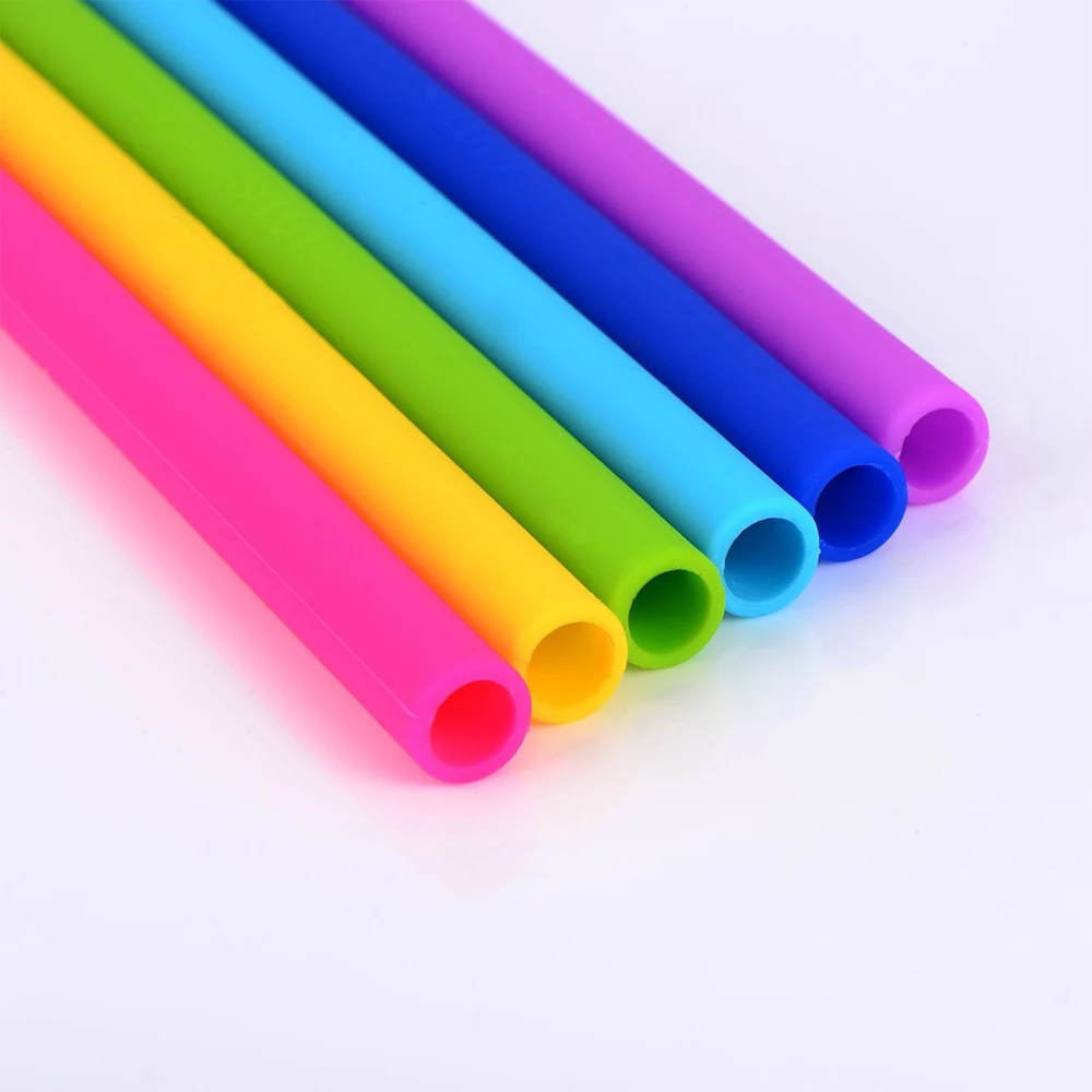 6 Pieces/Set Reusable Silicone Straws Set Extra Long Flexible Straws Colored Folding Straw Cleanable Bar Accessories