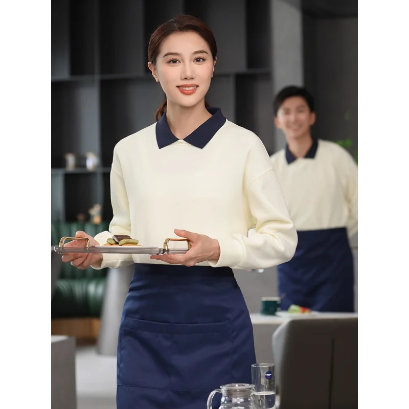 Milk Tea Waiter Workwear Long Sleeve Hotel Restaurant Catering Hot Pot Restaurant Restaurant Autumn and Winter Cargo Pants Sweat