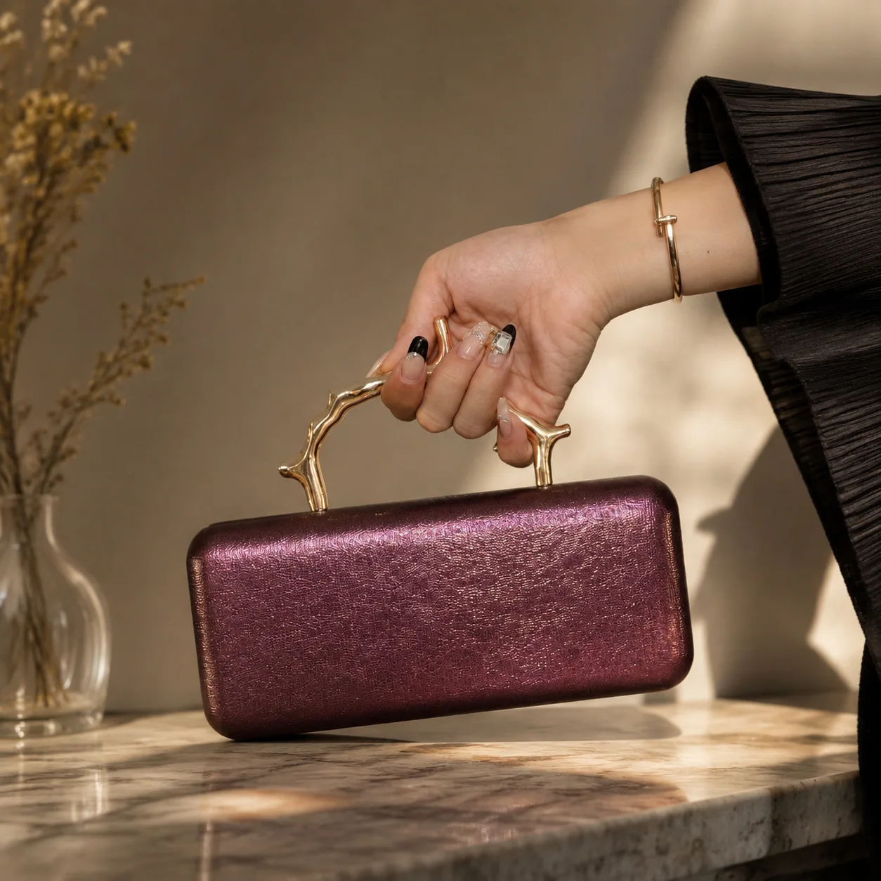 Light luxury metal branches portable dinner bag women's high-end leather wedding bridesmaid gift box bag