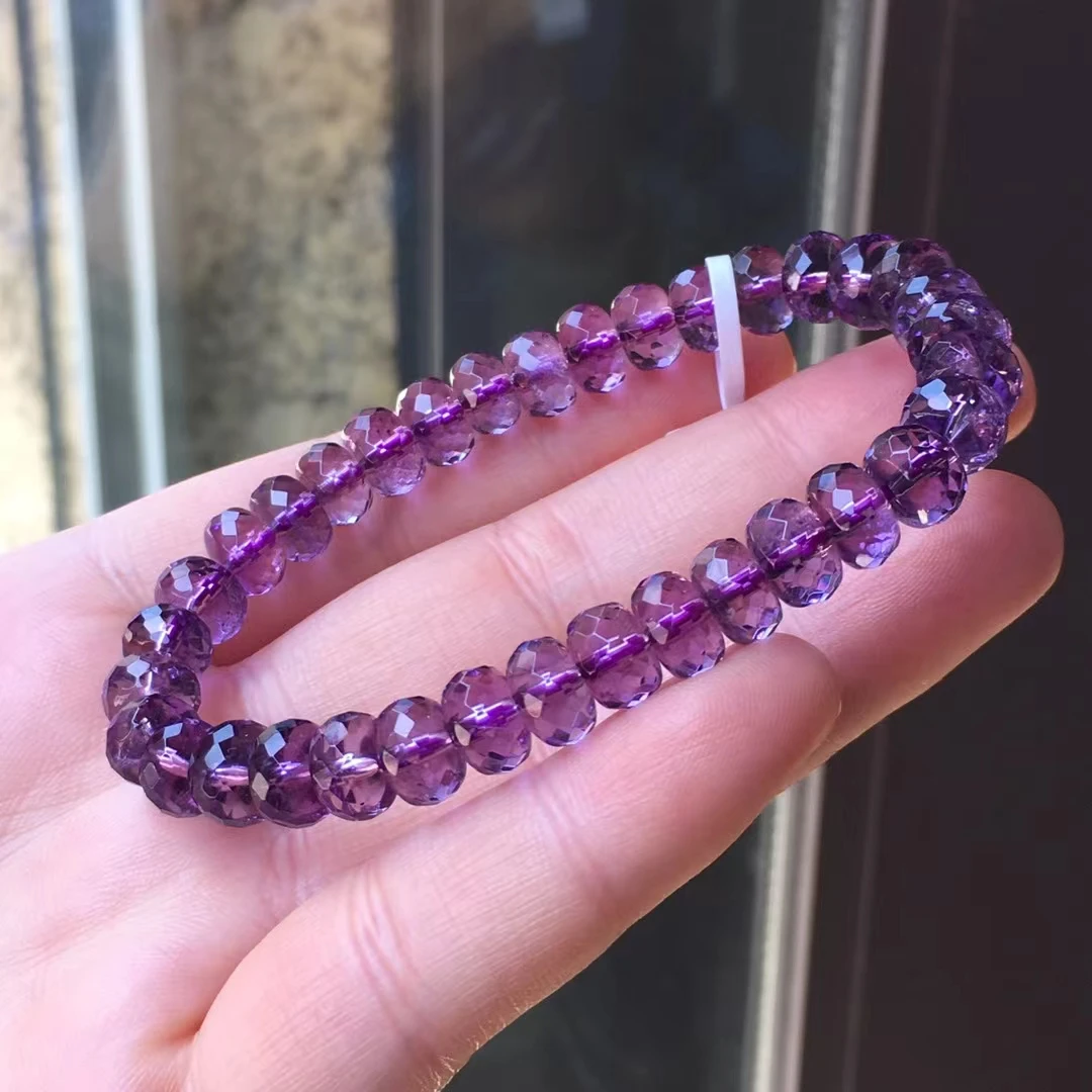 Natural Purple Amethyst Quartz Faceted Beads Bracelet 8mm Women Men Stretch Bracelet Fashion Amethyst Stone AAAAA