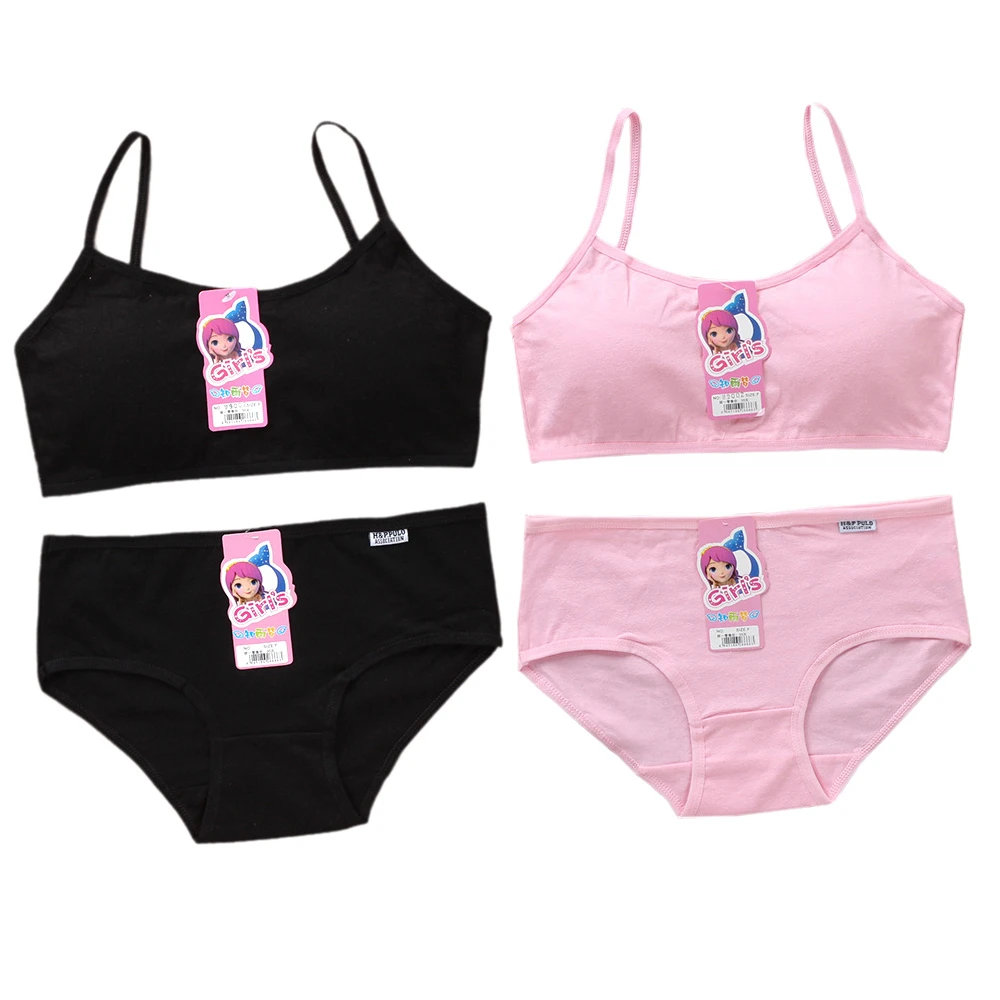 2 Set Trainings-BH-Sets für Teenager und Mädchen, 2025, Sommer-Tween-Trainings-Bralette-Set, kabelloses Baumwoll-Unterhemd für Kinder mit herausnehmbaren Polstern