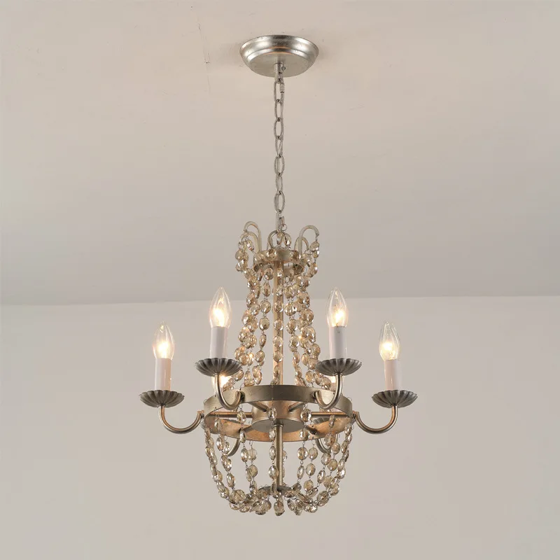 

American Crystal Chandelier Iron Art Restaurant Living Room Bar Dining Room Kitchen Pendant Lamp Bedroom Retro Hanging Lamp