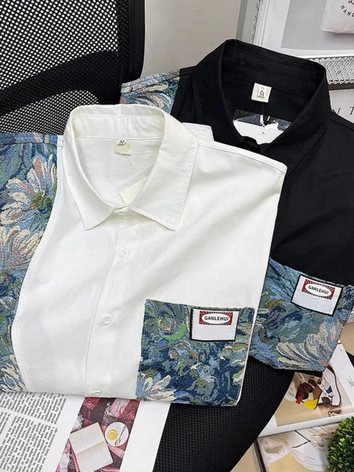 秋の大きいサイズメンズ服 花柄パッチワーク ドレープロングスリーブ セーター アウター トレンドカジュアル ポリエステル ユースファッション