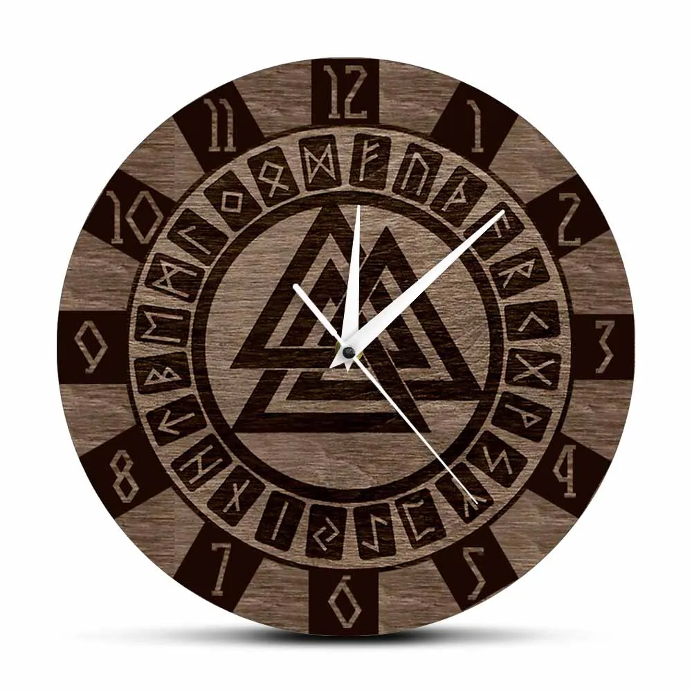 Reloj de pared nórdico con símbolo de Valknut y runas, diseño moderno, amuleto con patrón celta, decoración del hogar, reloj de pared con estampado de ilustraciones vikingas