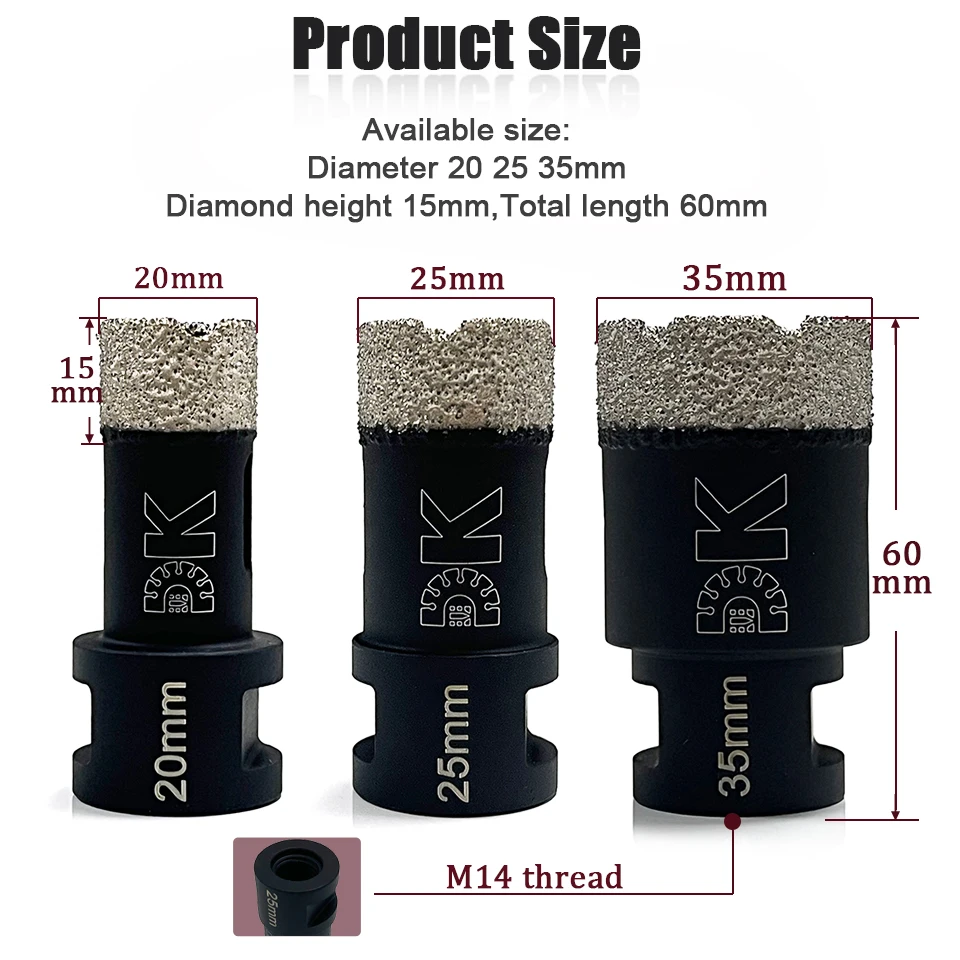 ダイヤモンドドリルコアビットドライM14,ドレンホールソーオープナー,カップカッター,クラウンタイル磁器,花崗岩大理石,セラミックろう付けドリル