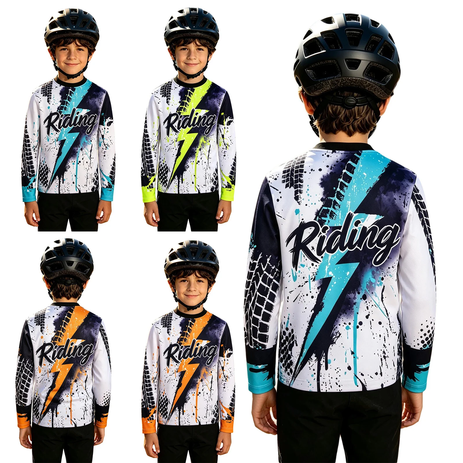 Jungen Dirt Bike Trikot Kinder Motocross Shirt Langarm Schnelltrocknend MTB Radsport-Oberteil Graffiti-Reifendruck Motocross-Trikot – Detail 3