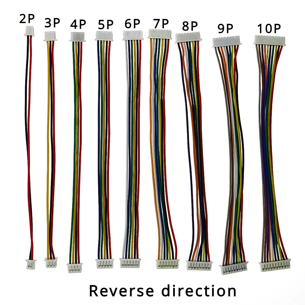 10Pcs JST 1.25MM 2P/3P/4P/5P/6P/7P/8 Pin Same / Reverse Direction Double Connector with Wire 100MM ribbon cable 28AWG JST1.25