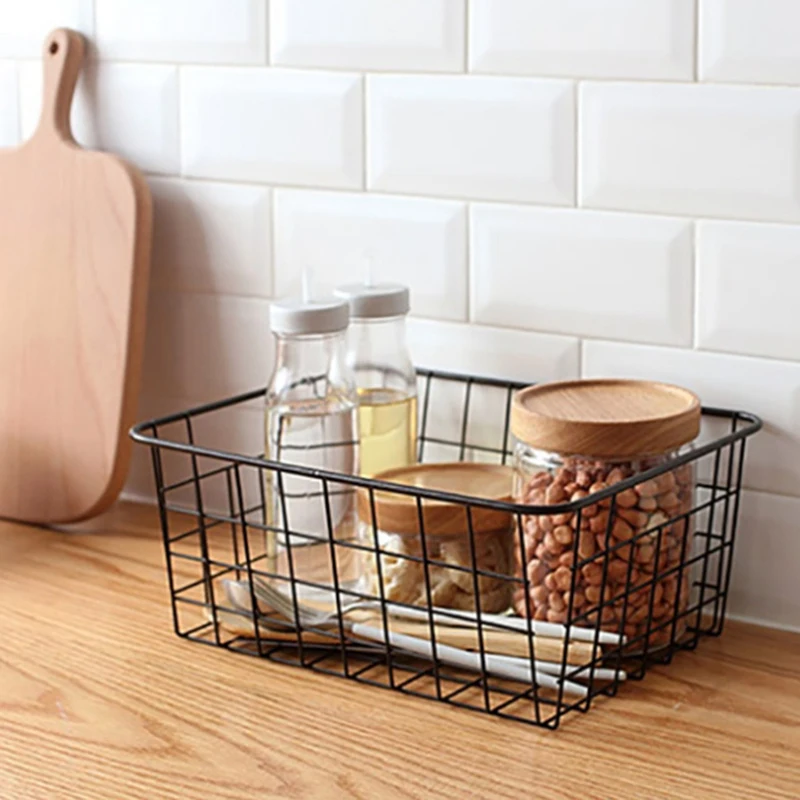 Hollow Iron Wired Basket Storage Baskets Metal Basket Without Interlining Bathroom Kitchen Organizer Black