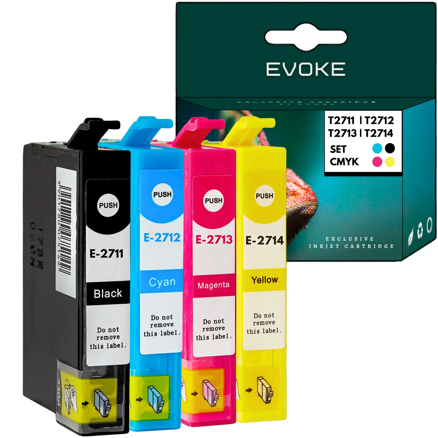 Evoke compatibele inkt voor Epson T2711 T2712 T2713 T2714 27XL 4X Cmyk: zwart, cyaan, magenta, geel 109,6 ml Workforce Wf-3620Dwf 3640Dtwf 7110Dtw 7210Dtw 7610Dwf 7620Dtwf 7710Dwf 7715Dwf 7720Dtwf