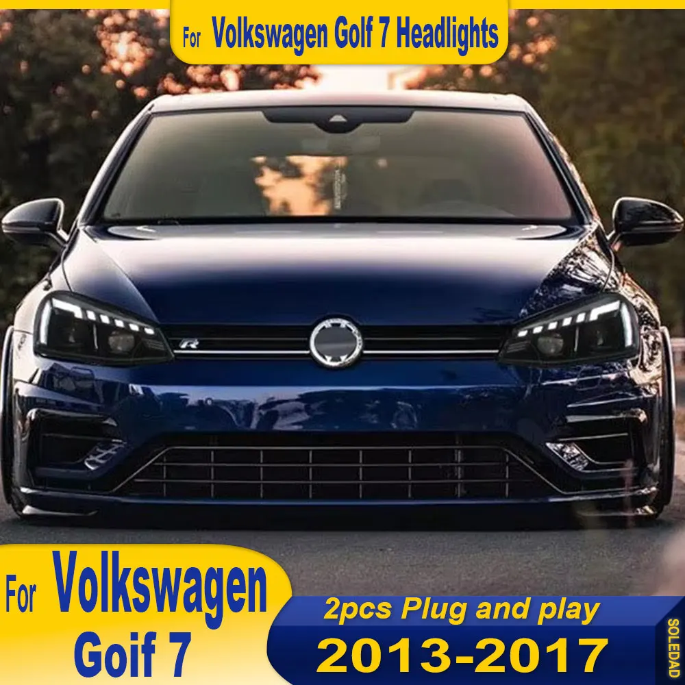 

Автомобильная фара в сборе для VW Golf 7 2013 2014 2015 2016 2017 2018 светодиодная фара MK7, детали поворотного фонаря Plug and Play, 2 шт.