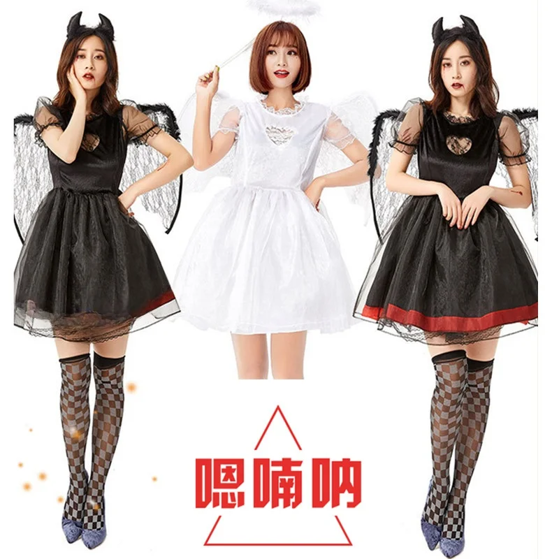 

Cute Lace Angel Devil Performance Costume loween Birthday Par k Evil Demon Outfit Women's Traditional Ethnic Stage Co...