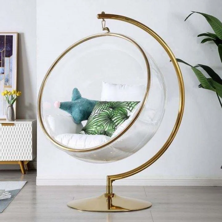 

Egg-Shaped Luxury furniture Floor Stand Type Globe Type Hanging swing single Chain Type acrylic Bubble Chair living room