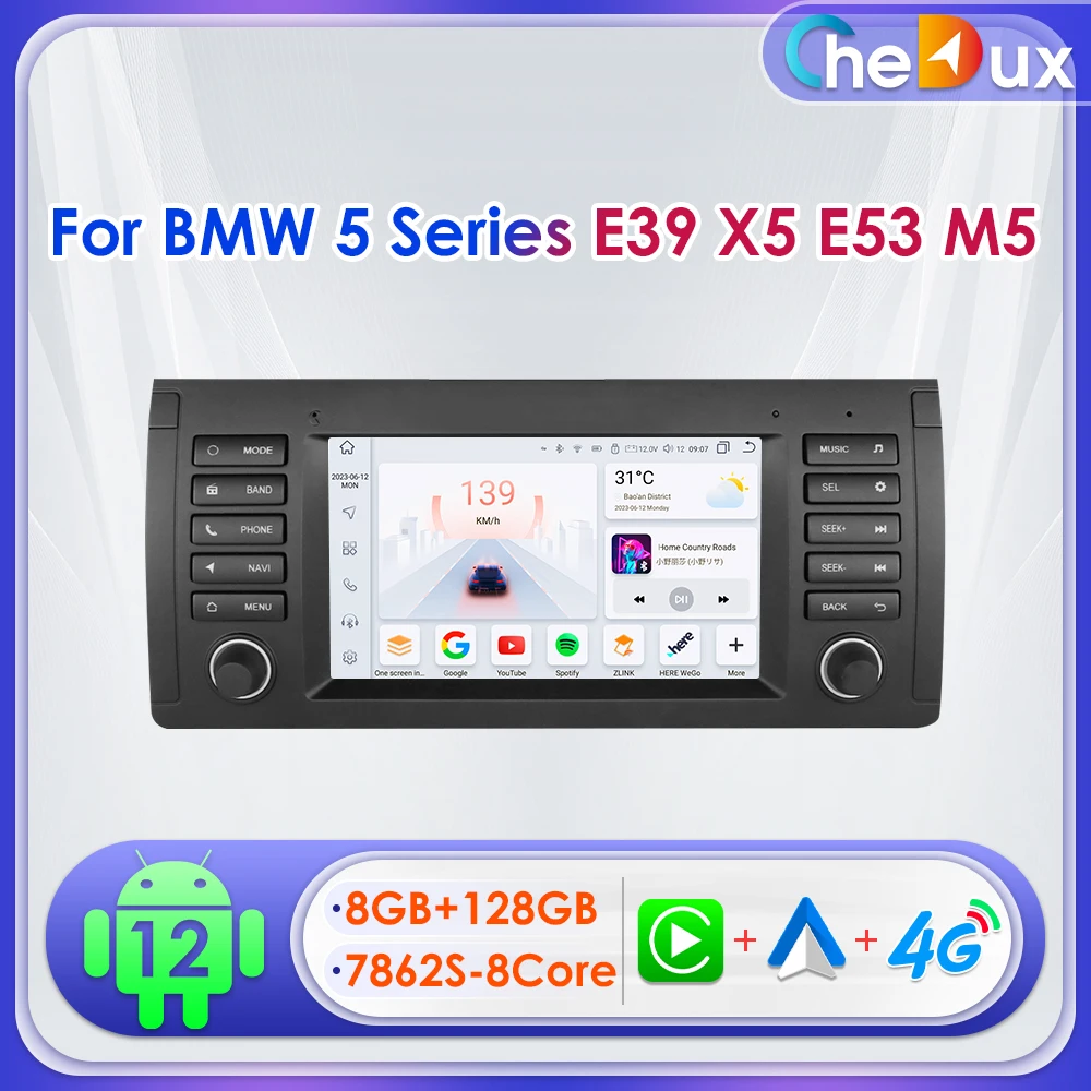 

Chedux 2Din 7inch Android Auto Car Radio for BMW 5 Serie E39 X5 E53 M5 1995 - 2006 SWC RDS DSP WiFi 4G BT CarPlay Quad Otca Core