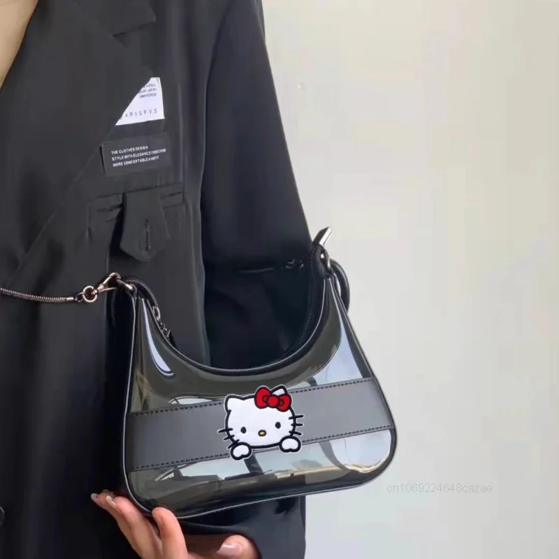 Sanrio Hello Kitty Transparent Jelly Vintage Handbag Korean Version Fashion Crossbody Bag Sweet Cool Spicy Y2k Girl Underarm Bag