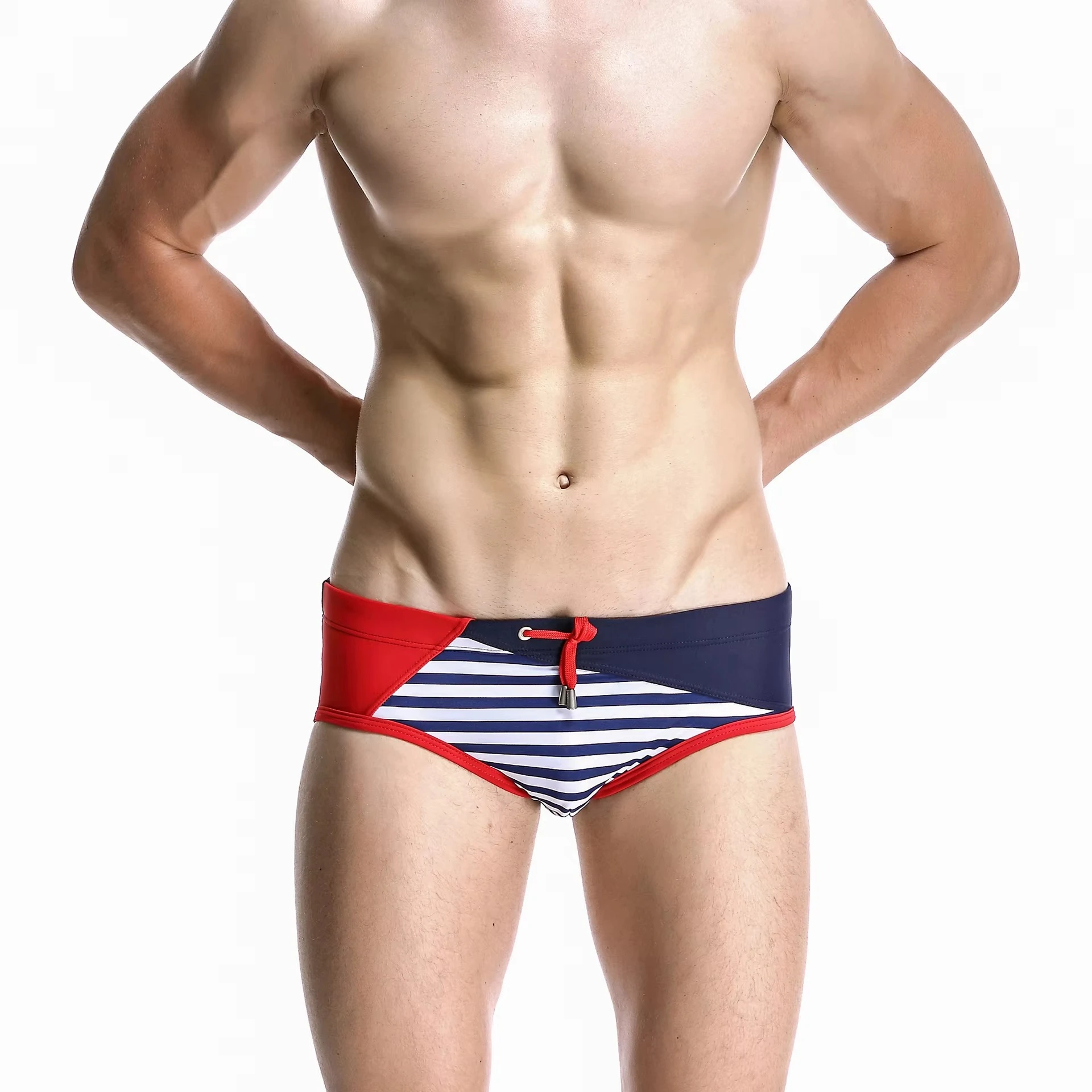 Men Striped Triangle Swim Briefs Elastic Quick Dry Male Bathing Suit Seaside Pool Swim Trunks