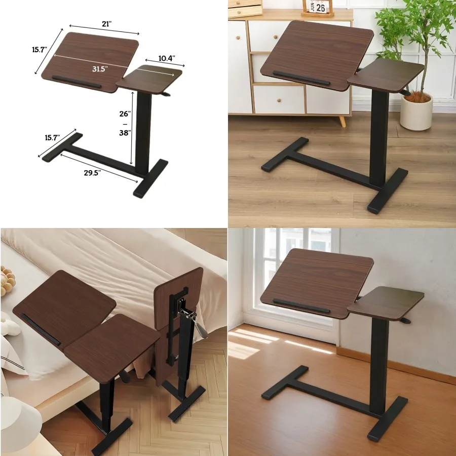 

Bedside Table Folding Overbed Bedside Desk Mobile Rolling Laptop Stand Tilting Overbed Table with Wheels Height Adjustable Tray